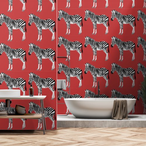 Zebra Exotic Animal Pattern Deep Red Wallpaper