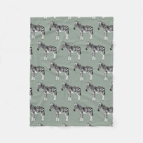 Zebra Exotic Animal Pattern Sage Green  Fleece Blanket
