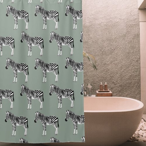 Zebra Exotic Animal Pattern Sage Green  Shower Curtain