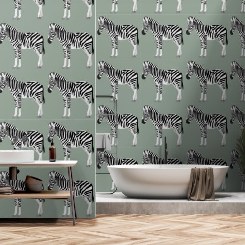 Zebra Exotic Animal Pattern Sage Green  Wallpaper