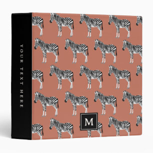 Zebra Exotic Animal Pattern Terracotta Monogram 3 Ring Binder