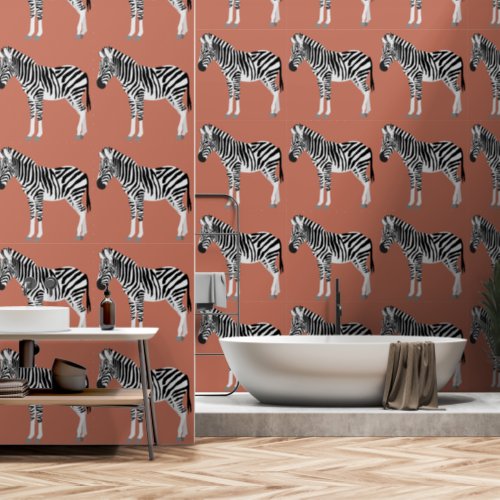 Zebra Exotic Animal Pattern Terracotta Wallpaper