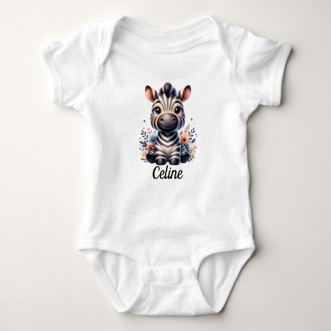 Zebra face flowers custom baby bodysuit (Front)