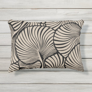 Zebra Fan Palm Hawaiian Tropical Almond Black Outdoor Pillow