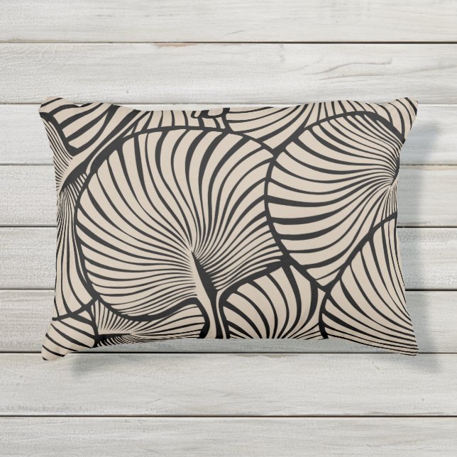 Zebra Fan Palm Hawaiian Tropical Almond Black Outdoor Pillow (Front)