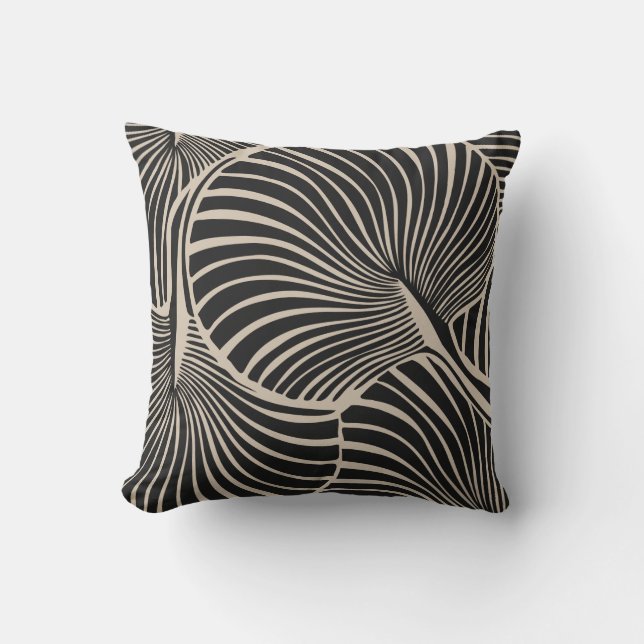 Zebra Fan Palm Hawaiian Tropical Black Almond Outdoor Pillow (Front)