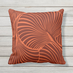 Zebra Fan Palm Hawaiian Tropical Brick Orange Outdoor Pillow