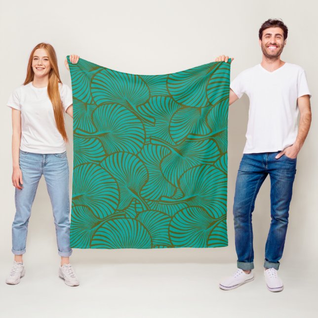Zebra Fan Palm Hawaiian Tropical Jade Green Fleece Blanket (In Situ)