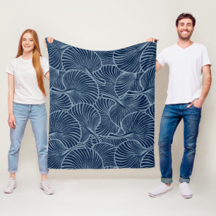 Zebra Fan Palm Hawaiian Tropical Navy Blue Fleece Blanket
