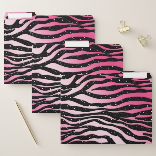 Zebra Faux Glitter Black & Pink File Folder (Set)