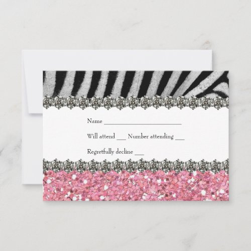 Zebra Faux Rhinestone Pink Glitter RSVP