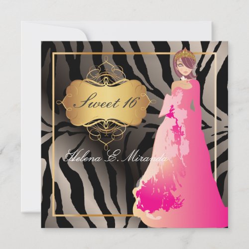 ZEBRA FAUX SILVERSweet 16 Quinceaera Invitation