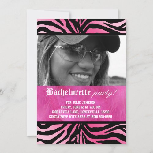 Zebra Feather Bachelorette Party Pink Invitation