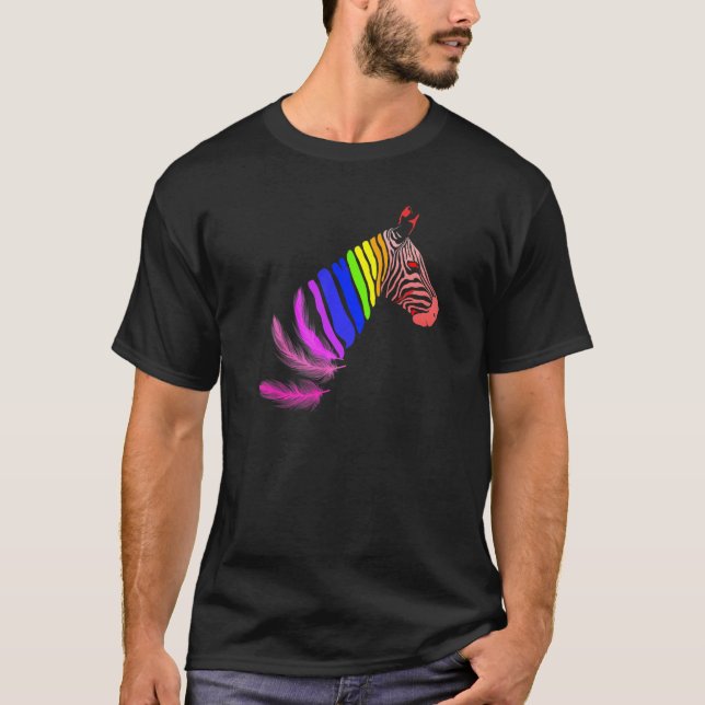 Zebra Feathers LGBTQ Flag Pride Month Proud LGBTQ  T-Shirt (Front)