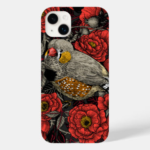 Zebra finch and red rose bush Case-Mate iPhone 14 plus case