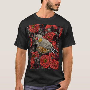 Zebra finch and red rose bush T-Shirt