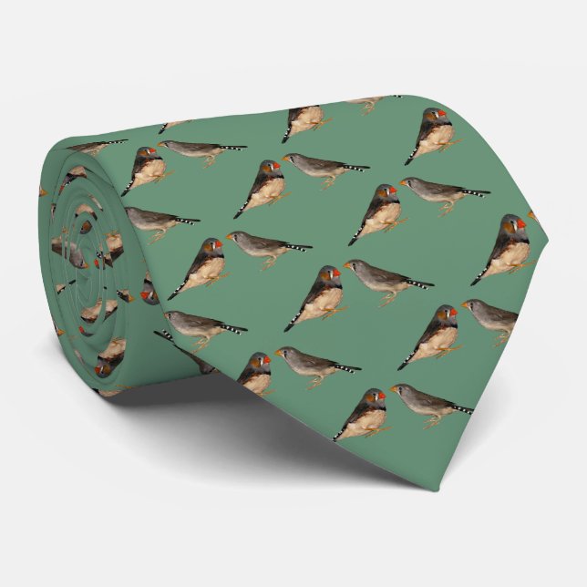 Zebra Finch Frenzy 2 Tie (Green) (Rolled)