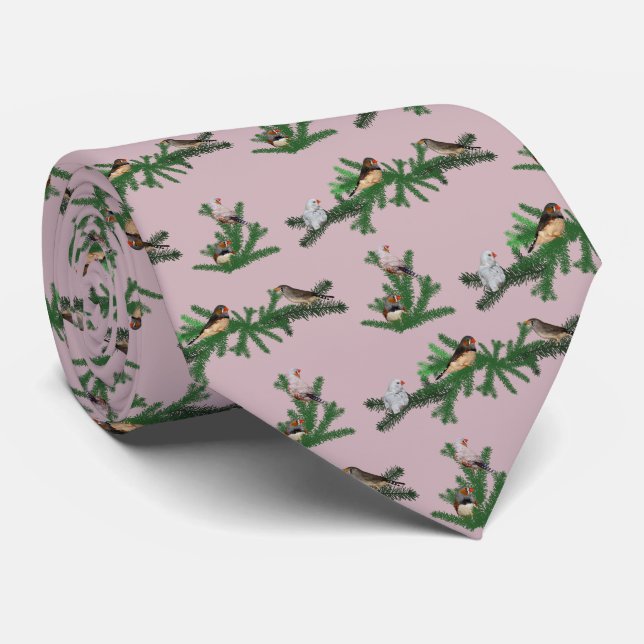 Zebra Finch Party Tie Double Sided (Pink) (Rolled)