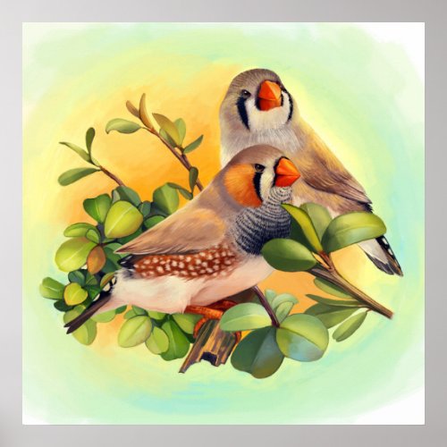Zebra finch realistic painting poster