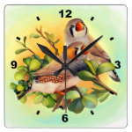 Zebra Finches Realistic Painting Clock