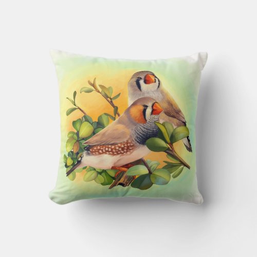 Zebra finch realistic painting throw pillow