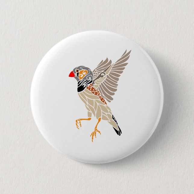 Zebra finch tribal tattoo design button (Front)