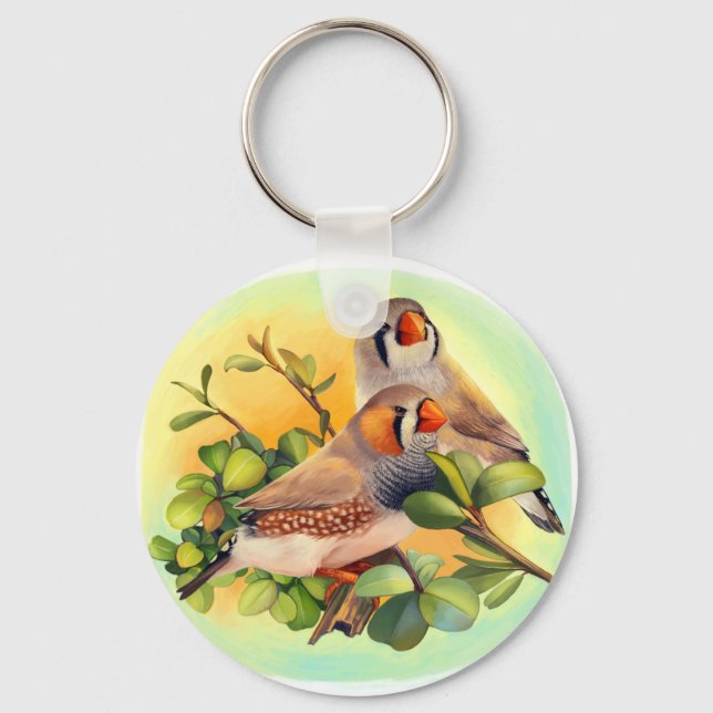 Zebra finches realistic painting keychain (Front)
