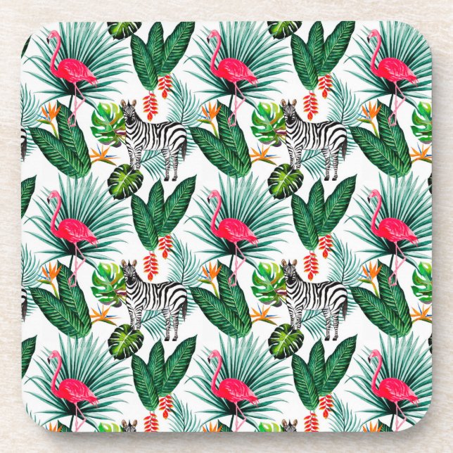 Zebra & Flamingo  Beverage Coaster (Front)