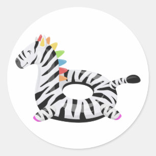 Zebra Floatie Pool Birthday Party Classic Round Sticker