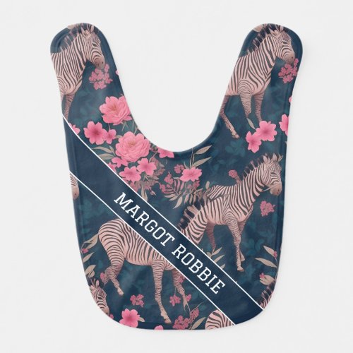 Zebra Floral Colorful Personalized Pattern Baby Bib