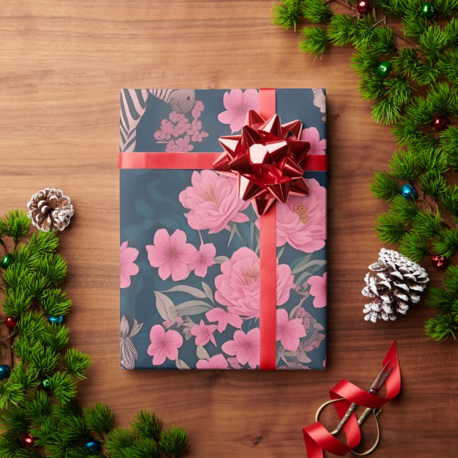 Zebra Floral Colorful Personalized Pattern Wrapping Paper (Holiday Gift)