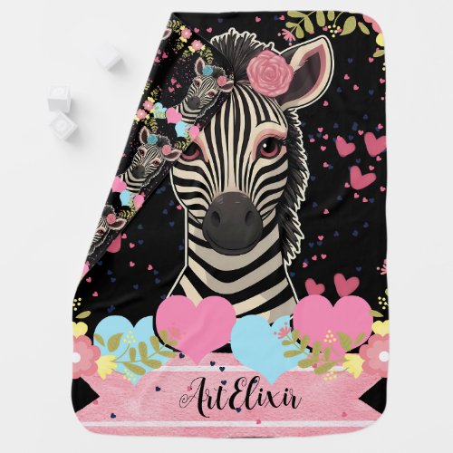 Zebra Floral Heart Print Baby Blanket