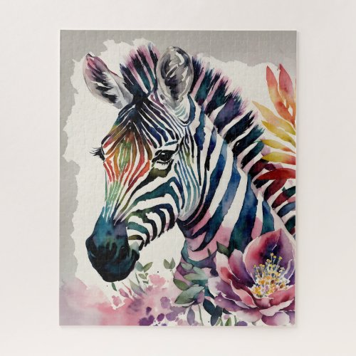 Zebra Floral Watercolor Art Jigsaw Puzzle