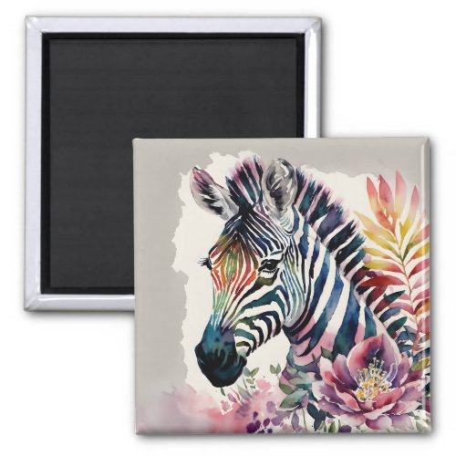 Zebra Floral Watercolor Art Magnet