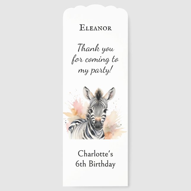 Zebra Foal Baby Animal Party Favor Personalized Bookmarks (Front)