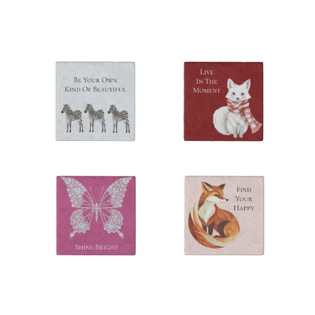 Zebra Fox Butterfly Inspirational Quotes Stone Magnet (Front)