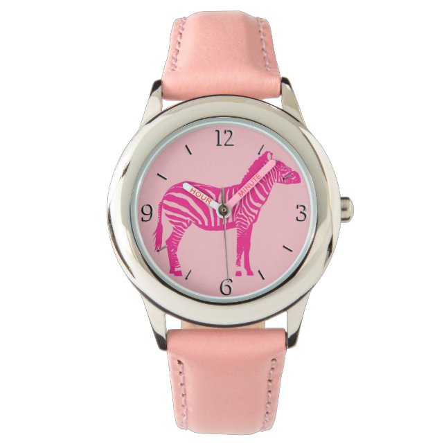 Zebra - Fuchsia and light pink Watch (Front)