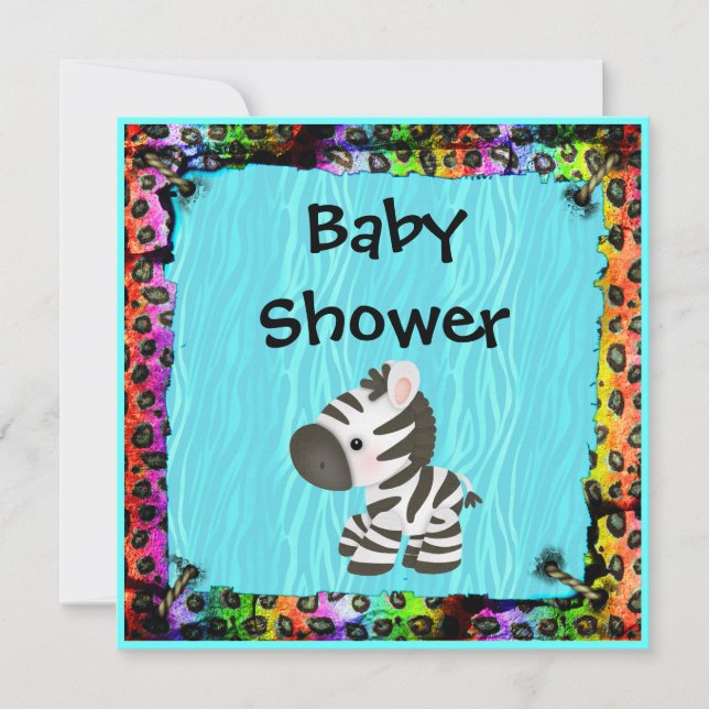 Zebra & Funky Leopard & Zebra Print Baby Shower Invitation (Front)