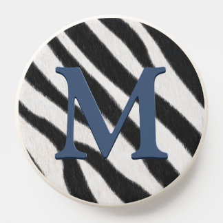 Zebra Fur Animal Print Blue Grey Monogram PopSocket