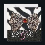 ZEBRA FUR,LEOPARD SKIN BOW ,BLACK DAMASK MONOGRAM INVITATION<br><div class="desc">Elegant , classy, Art Nouveau floral damask with a vibrant 3D red ruby gem stone, easily customizable with your text and initials as a wedding ceremony, nuptial announcement , sweet 16 , place card , save-the-date , thank you , baby showers, bridal showers, quinceanera birthday parties, Bat Mitzvah, romantic engagement...</div>
