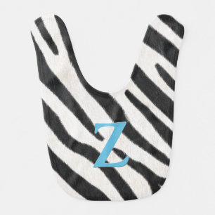 Zebra Fur Personalized Blue Monogram Animal Print Baby Bib