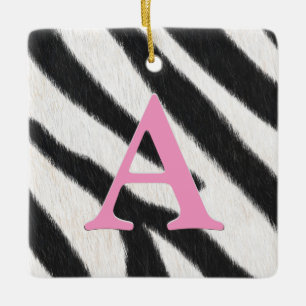 Zebra Fur Personalized Monogram & Message Pink Ceramic Ornament