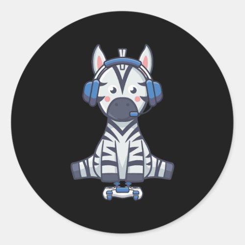 Zebra Gamer Playing Video Game with Controller  Classic Round Sticker