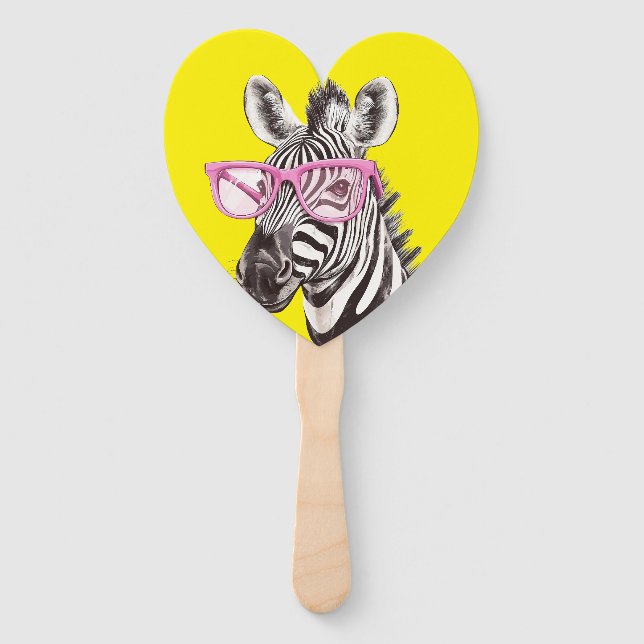 Zebra & Giraffe with Pink Glasses Favors  Hand Fan (Front)