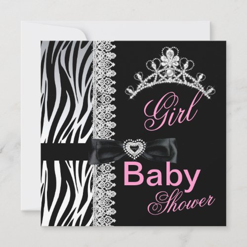 Zebra Girl Baby Shower Princess Tiara Personalized Invitation