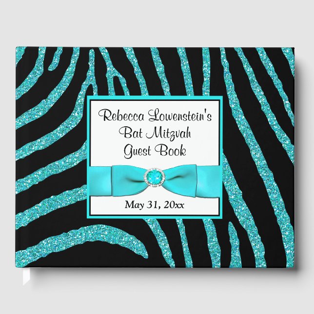 Zebra Glitter Bat Mitzvah Guestbook (Front)