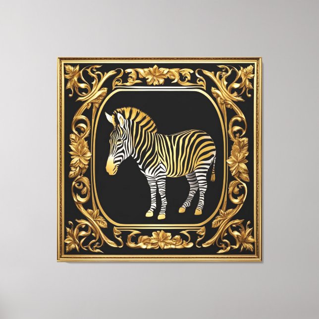 Zebra gold and black ornamental frame canvas print (Front)