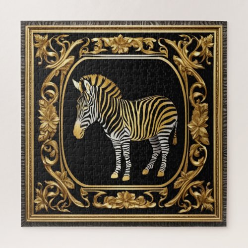 Zebra gold and black ornamental frame jigsaw puzzle