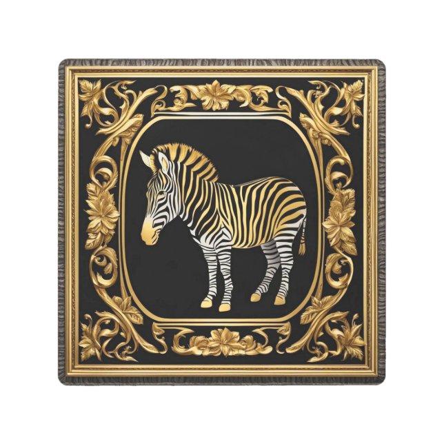 Zebra gold and black ornamental frame metal print (Front)