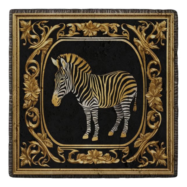 Zebra gold and black ornamental frame trivet (Front)